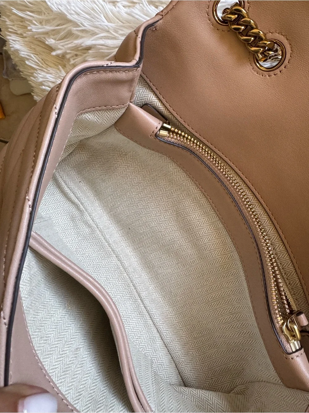 Tory Burch Blush Quilted Chevron Chain Shoulder Bag